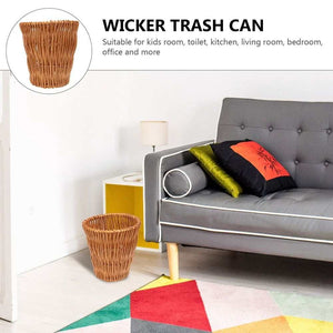 Woven Wicker Wastepaper Basket – Beige, 28 cm