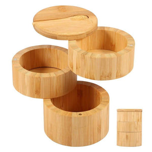 3-Tier Bamboo Salt Cellar with Magnetic Lid & Spoon