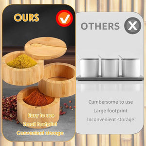 3-Tier Bamboo Salt Cellar with Magnetic Lid & Spoon