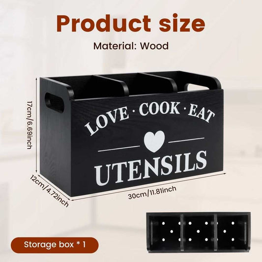 3-Compartment Wooden Cutlery Caddy with Handles