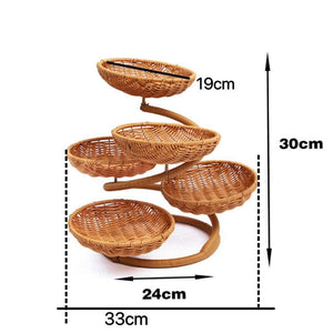 Three-Tier Rattan-Look Fruit Basket – Stripe, Large
