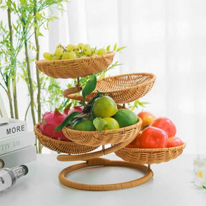 Three-Tier Rattan-Look Fruit Basket – Stripe, Large