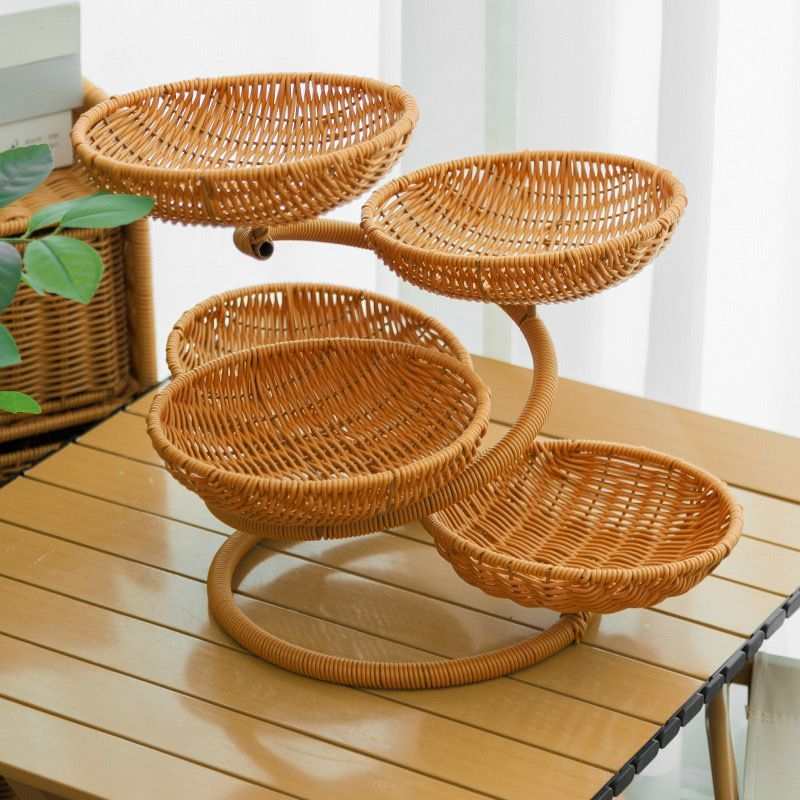 Three-Tier Rattan-Look Fruit Basket – Stripe, Large