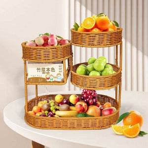 Multi-Tier Rattan-Look Fruit Basket – Light Brown, Large