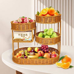 Multi-Tier Rattan-Look Fruit Basket – Light Brown, Large