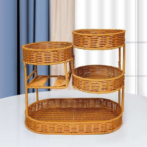 Multi-Tier Rattan-Look Fruit Basket – Light Brown, Large
