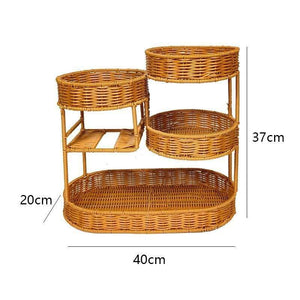 Multi-Tier Rattan-Look Fruit Basket – Light Brown, Large