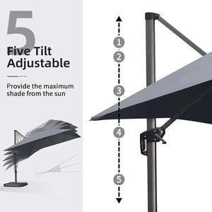 Grey Patio Cantilever Umbrella with a two-tone grey canopy, dark metal pole and five-position adjustable tilt mechanism