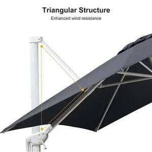 Grey 3m x 4m Cantilever Outdoor Umbrella with a dark grey canopy and reinforced triangular support structure