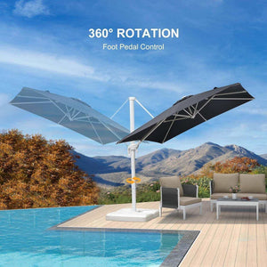 Grey 3m x 4m Cantilever Outdoor Umbrella with a dark grey rectangular canopy, white frame and 360° rotation
