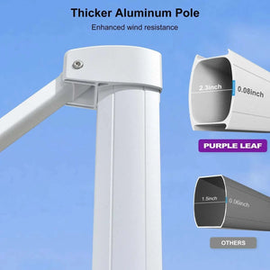 Grey 3m x 4m Cantilever Outdoor Umbrella with a thick white aluminum pole and reinforced support arm.