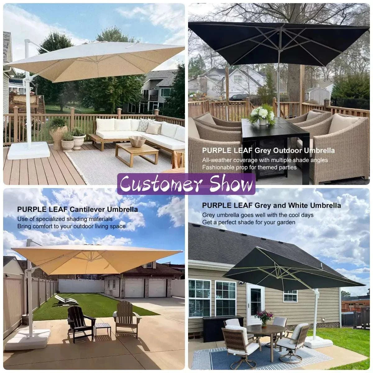Grey 3m x 4m Cantilever Outdoor Umbrella with a large angular canopy, shown in grey and beige options with a sturdy support pole