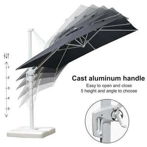 Grey 3m x 4m Cantilever Outdoor Umbrella with a dark grey canopy, silver frame and adjustable tilt handle