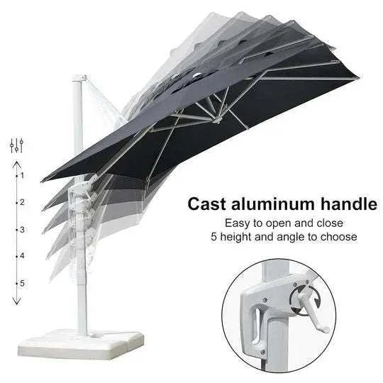 Grey 3m x 4m Cantilever Outdoor Umbrella with a dark grey canopy, silver frame and adjustable tilt handle