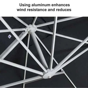 Grey 3m x 4m Cantilever Outdoor Umbrella with a dark grey canopy and sturdy silver aluminium support ribs