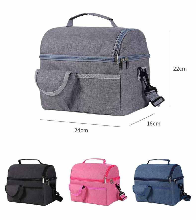 Black Large Insulated Breast Milk Storage Bag, grey woven fabric with dual zippers, front pocket, top handle and shoulder strap