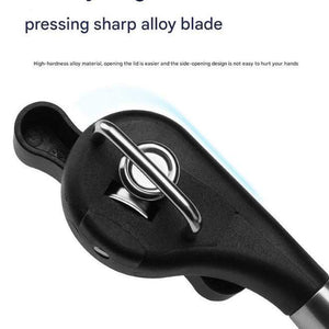 2pc Multifunctional Safe-Cut Can Opener with a black ergonomic handle and shiny alloy steel rotary cutting mechanism