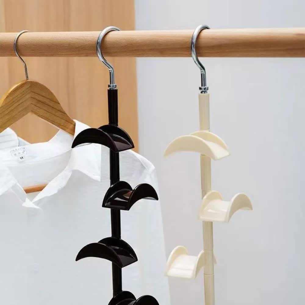 2-Pack Black 360 Degree wardrobe hook rack shown as a black vertical hanger with four curved tiers and a rotating metal top hook