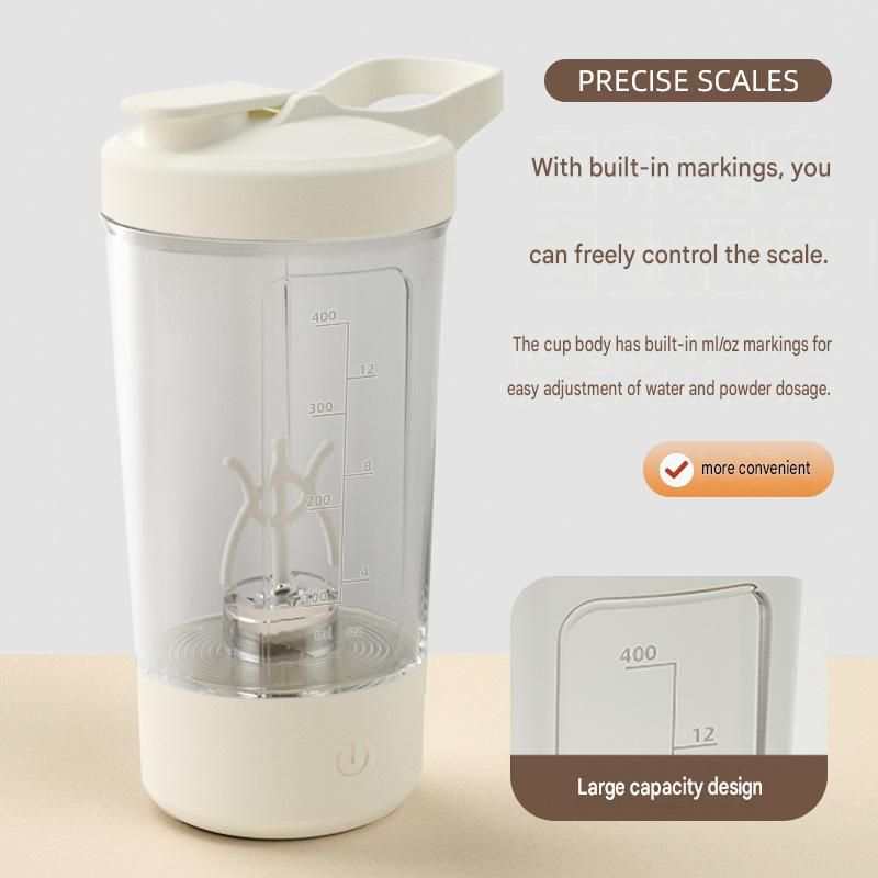 Office Comfort Gift Bundle featuring a cream self-stirring cup with a clear body, built-in measurement markings and a one-touch control