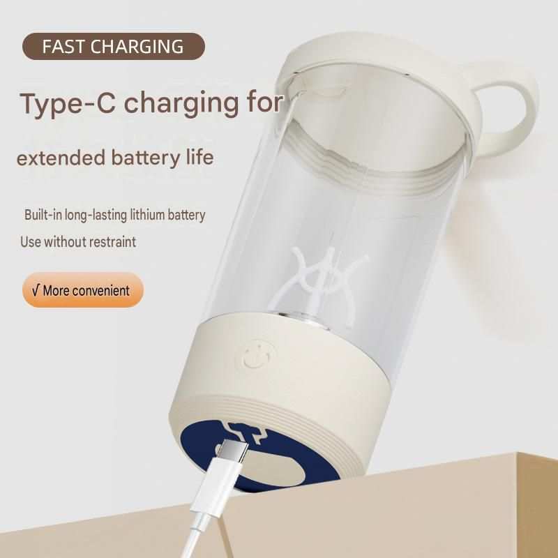 Office Comfort Gift Bundle featuring a white and translucent self-stirring cup with a handle and USB-C charging port