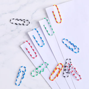 A4 Snap-Closure File Pouch with colourful zebra-print paper clips in red, blue, green, yellow and black