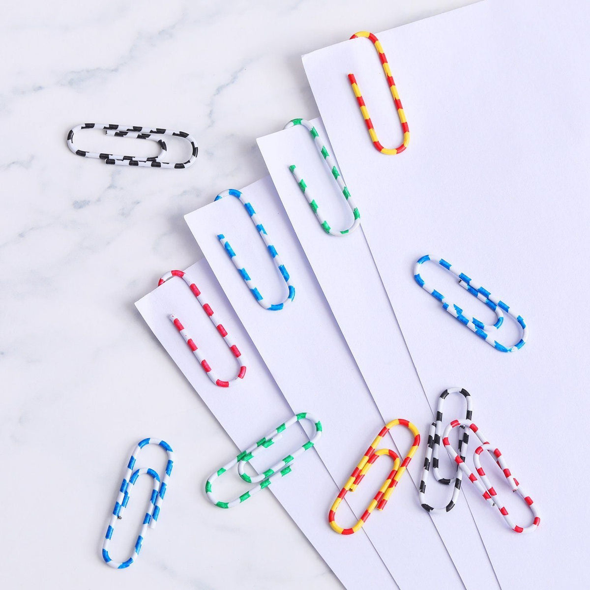 A4 Snap-Closure File Pouch with colourful zebra-print paper clips in red, blue, green, yellow and black