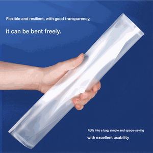 A4 Snap-Closure File Pouch in transparent flexible plastic, shown bent freely with a white snap button closure