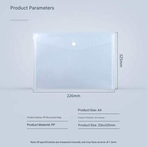 A4 Snap-Closure File Pouch in clear PP plastic with a translucent finish, white snap button and A4 size dimensions