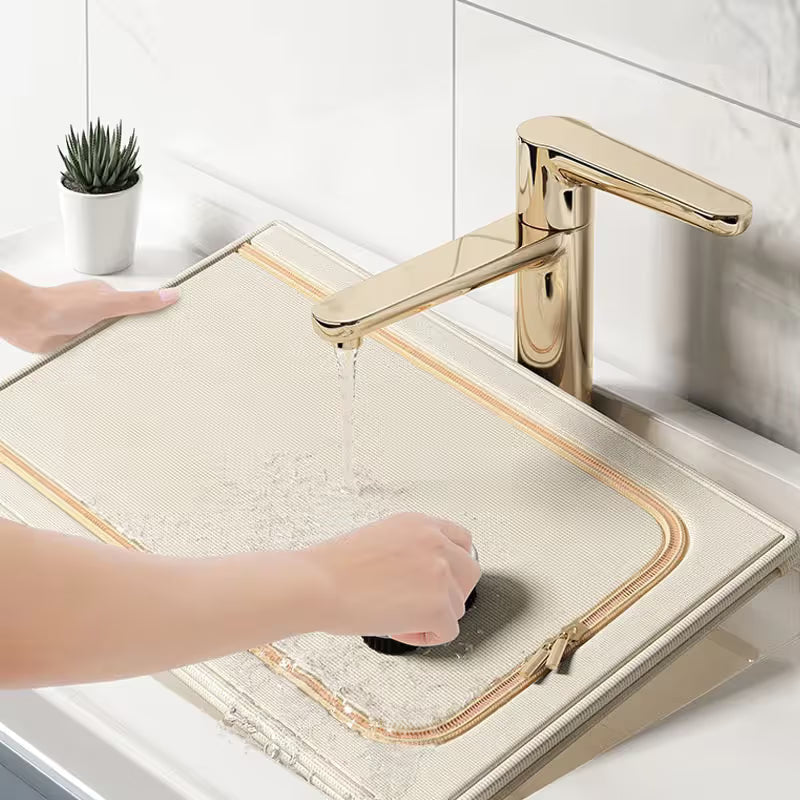 Khaki 49L Slim Foldable Clothes Storage Box with beige fabric, gold-toned zipper trim and a clear front panel