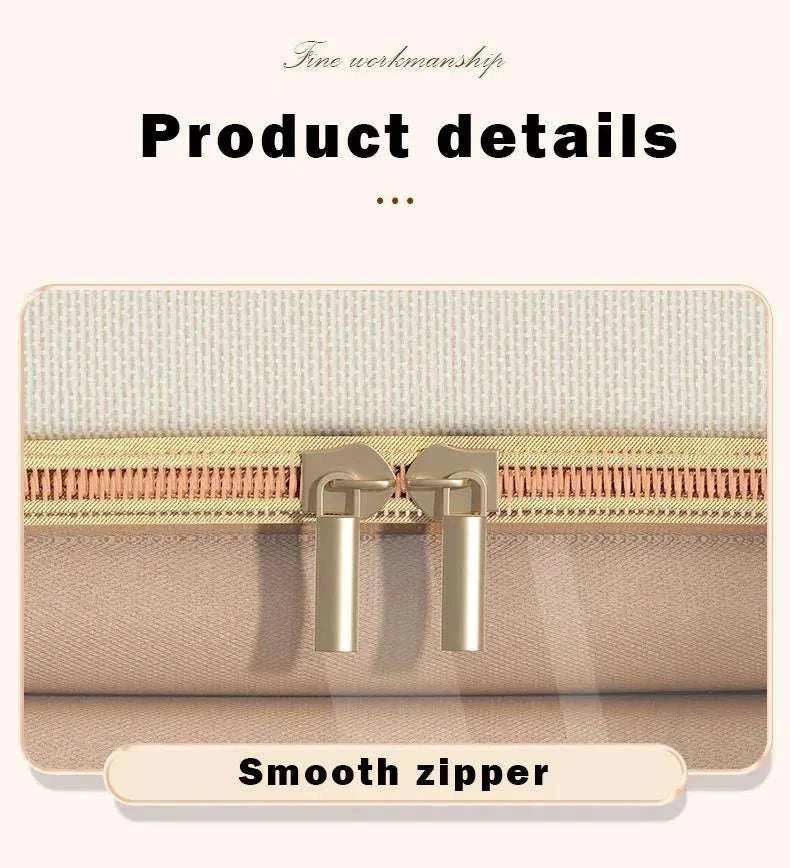Khaki 49L Slim Foldable Clothes Storage Box in textured fabric, featuring a clear front panel and smooth gold-tone double zippers