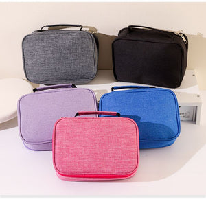 Large Capacity 72-Slot Pencil Case in textured grey fabric with a rectangular shape, zipper closure and top carry handle
