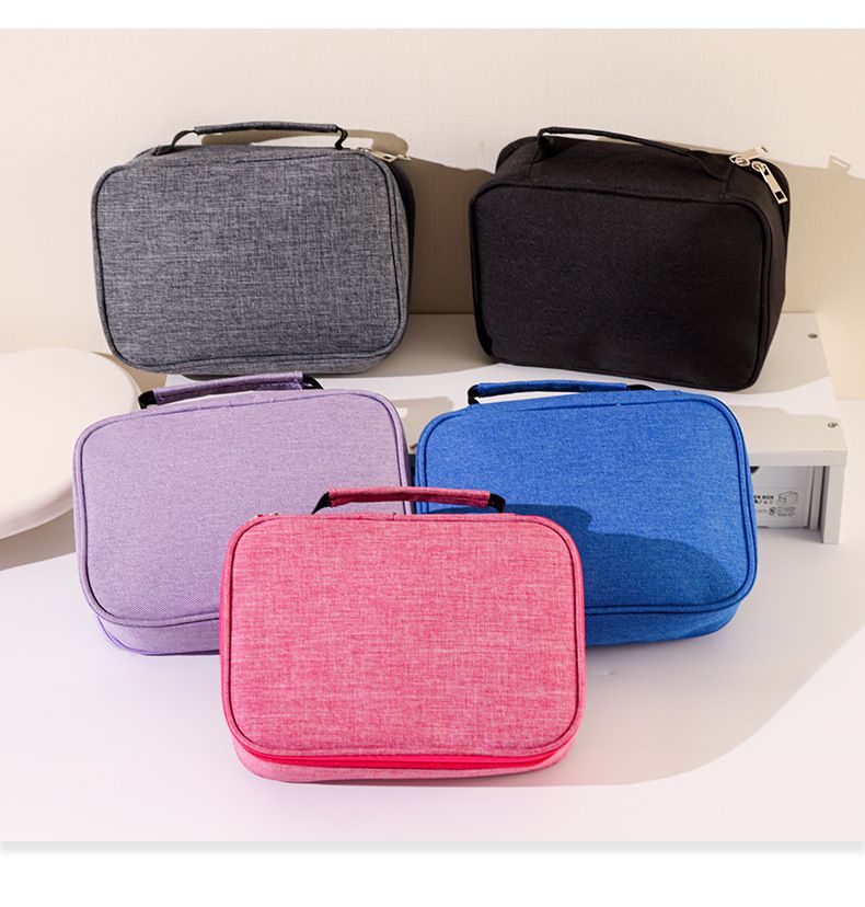 Large Capacity 72-Slot Pencil Case in textured grey fabric with a rectangular shape, zipper closure and top carry handle