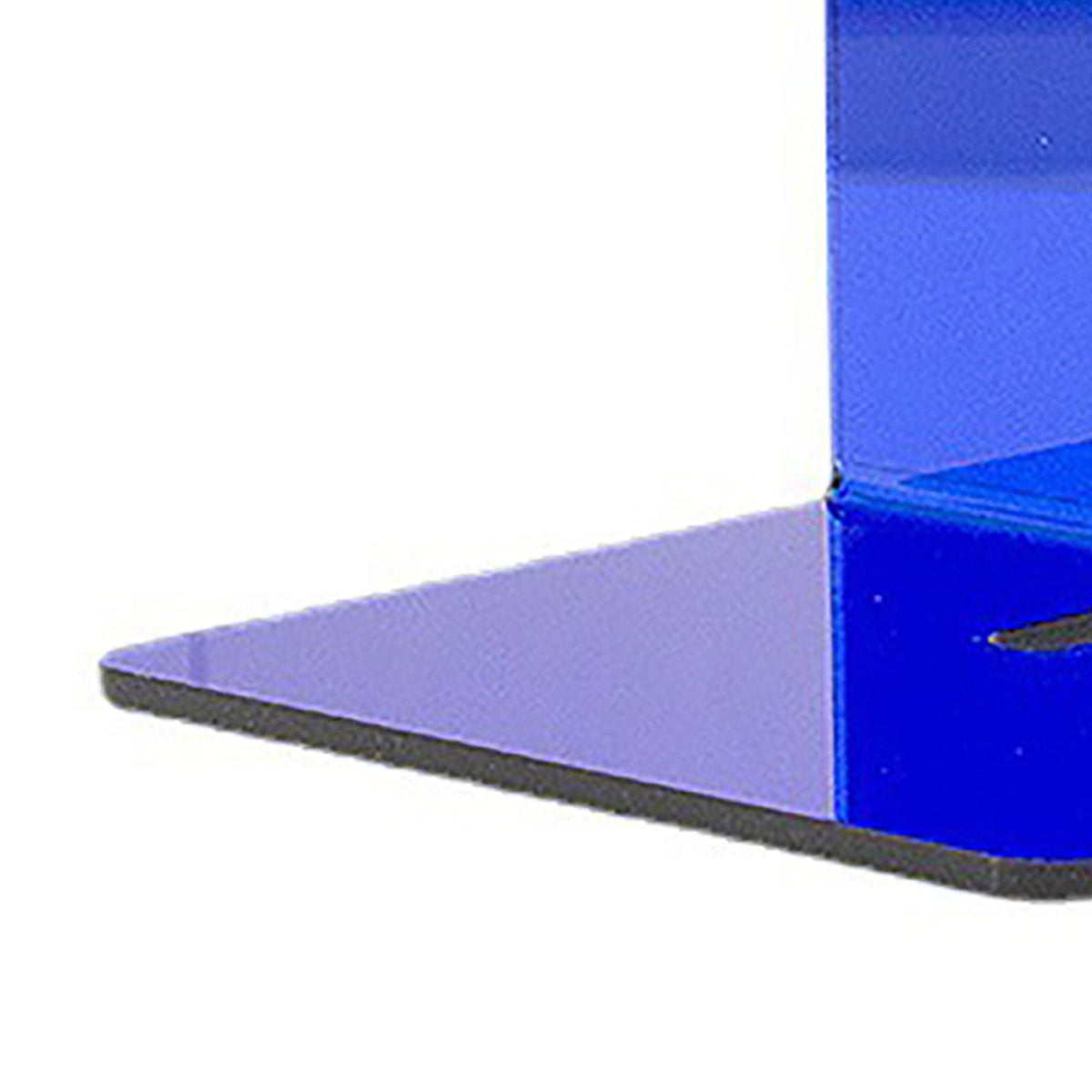 Acrylic Book End in translucent blue acrylic, featuring a thick L-shaped design with a smooth, glossy finish