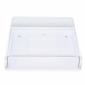 Acrylic Drawer Storage in clear transparent acrylic, featuring a shallow pull-out drawer with divided compartments and raised sides