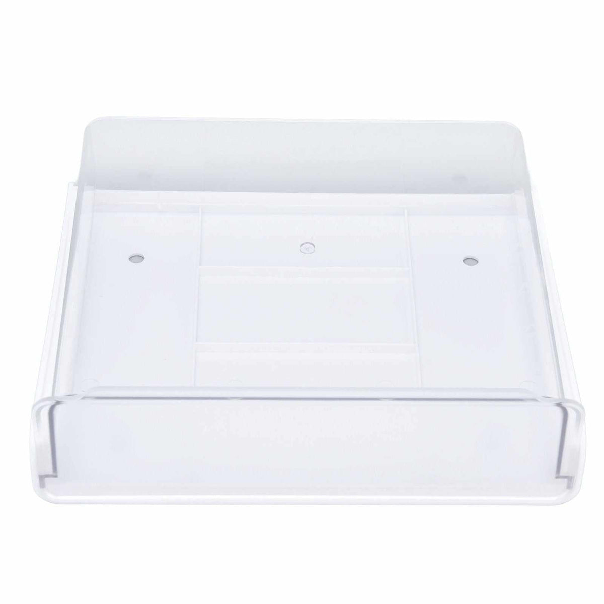Acrylic Drawer Storage in clear transparent acrylic, featuring a shallow pull-out drawer with divided compartments and raised sides