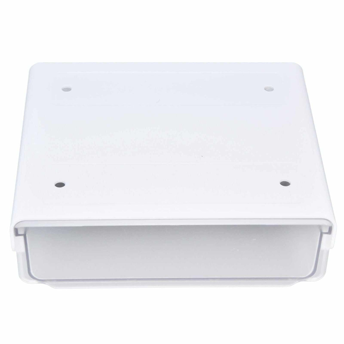 Acrylic Drawer Storage in translucent white acrylic, with a concealed pull-out compartment and four mounting holes