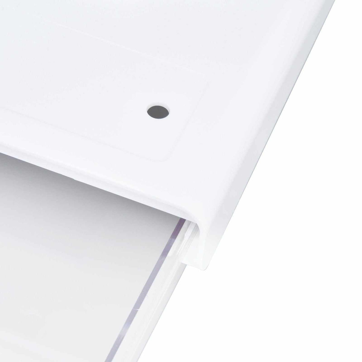 Acrylic Drawer Storage in white translucent acrylic, showing a smooth drawer front with a small round dark pull