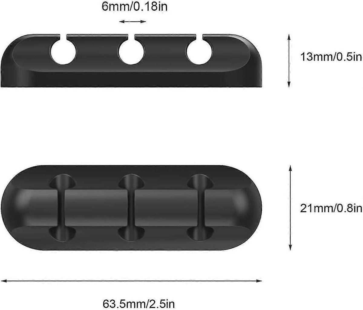 Adhesive Cable Clips in black silicone, with three flexible cord slots and a rounded 63.5 mm strip design