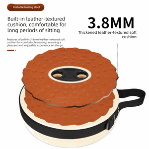 Adjustable Folding Stool with a rust-orange, leather-textured cushioned seat, raised grip dots and black carrying strap