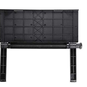 Adjustable Monitor Stand in black plastic with a ribbed rectangular platform, folding support legs and cross-braced underside