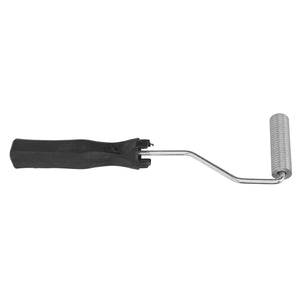 Aluminium Alloy Bubble Roller with a black plastic handle, bent metal shaft and vertically ribbed silver roller