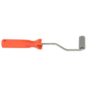 Aluminium Alloy Fiberglass Bubble Removal Roller with a bright orange plastic handle, metal shaft and ribbed gray roller head