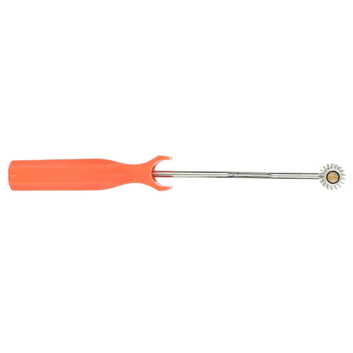 Aluminium Alloy Fiberglass Bubble Removal Roller with an orange plastic handle, long silver metal shaft and small toothed wheel