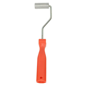 Aluminium Alloy Fiberglass Bubble Removal Roller with a ribbed metal roller, bent metal shaft, and bright orange plastic handle.