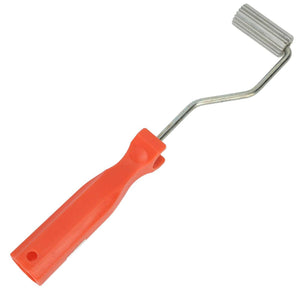 Aluminium Alloy Fiberglass Bubble Removal Roller with an orange plastic handle, bent metal shaft and ribbed silver roller head