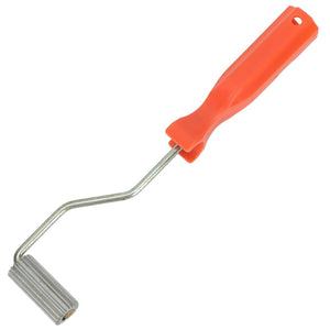 Aluminium Alloy Fiberglass Bubble Removal Roller with an orange plastic handle, bent metal shaft and ribbed silver roller head