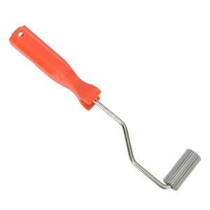 Aluminium Alloy Fiberglass Bubble Removal Roller with a bright orange plastic handle, bent metal shaft and ribbed roller head.