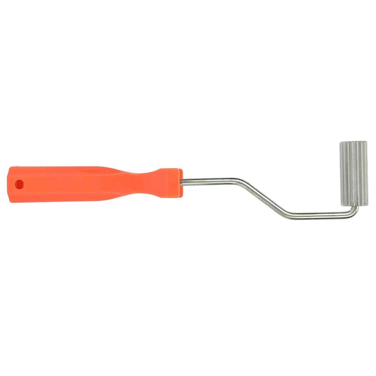 Aluminium Alloy Fiberglass Bubble Removal Roller with an orange plastic handle, curved metal shaft and ribbed silver roller head