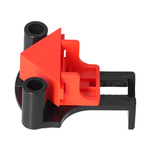 Angle Clamps made of red and black ABS plastic, with a triangular guide, cylindrical posts and an adjustable gripping jaw