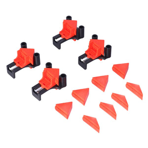 Angle Clamps set with four red and black ABS adjustable clamps and red triangular angle guides for woodworking